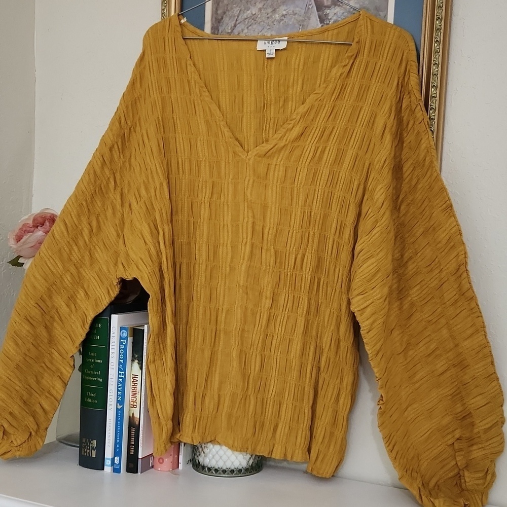 97%Cotton Yellow V-Neck Women's Boxy Boho Top Lagenlook Minimalist - Picture 3 of 8